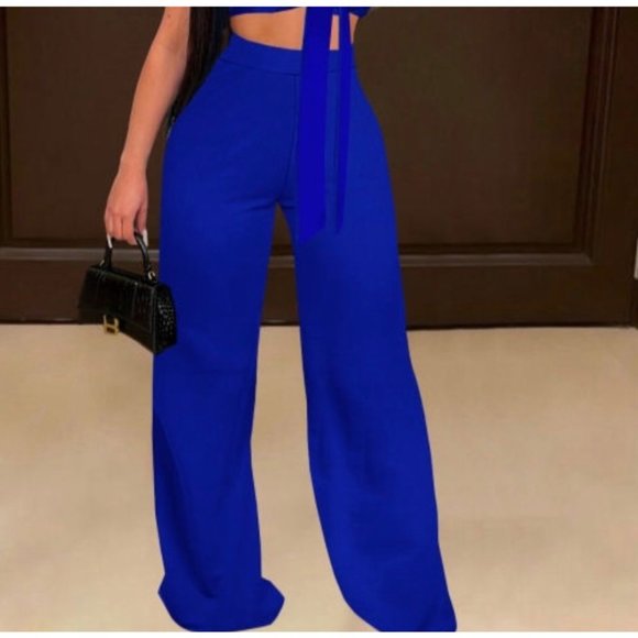Royal Blue Women 2 Piece Long Pants Set - Picture 3 of 3